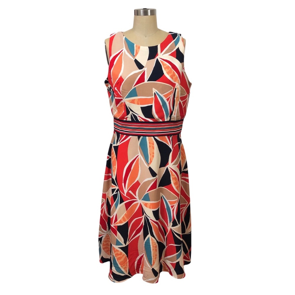 CHETTA B Sleeveless RedMulti AbstractGeo Print A-line Maxi Dress Sz 10 classy